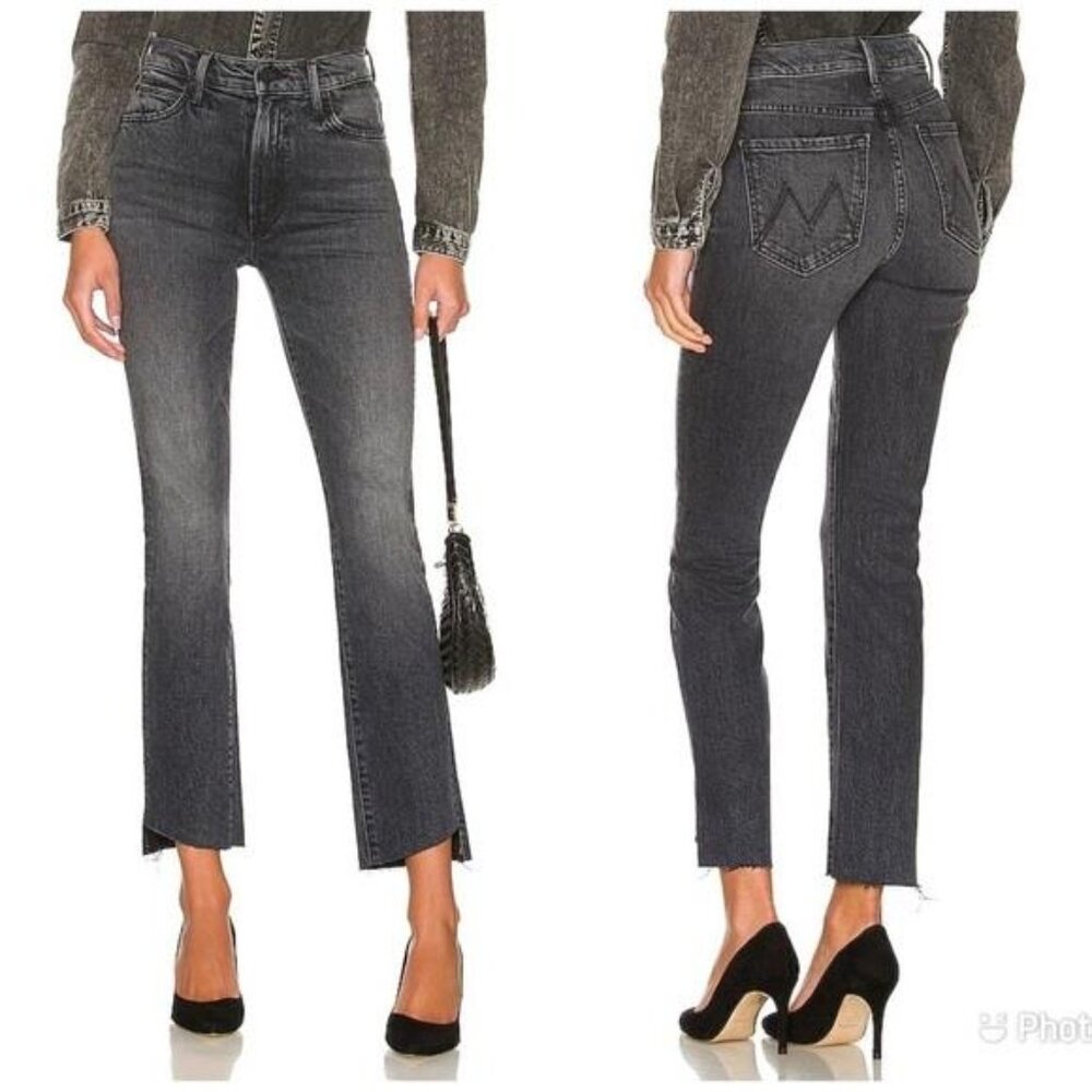 MOTHER Superior High Waisted Rascal Ankle Step Fray Roadtrip Renegade Black‎ 27